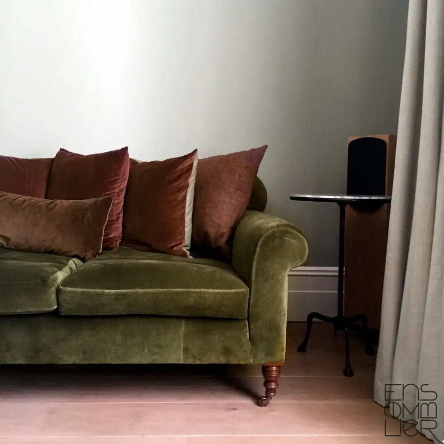Crichton Sofa Ensemblier London Made in the UK Traditional Upholstery Hand Dyed Velvet Sustainable Manufacture
