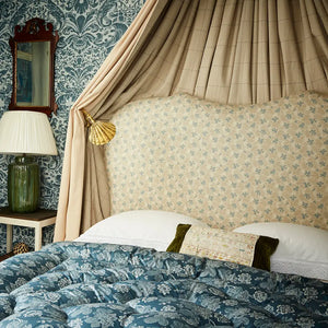 Erskine bespoke headboard with custom size and fabric. Handcrafted furniture made in the UK by Ensemblier London