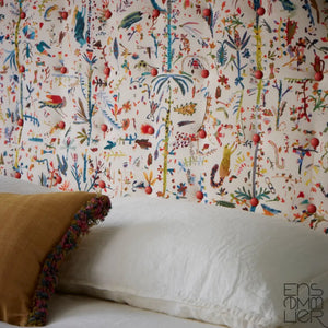 Mae custom bespoke headboard made using natural sustainable materials in the UK. British craftsmanship by Ensemblier London